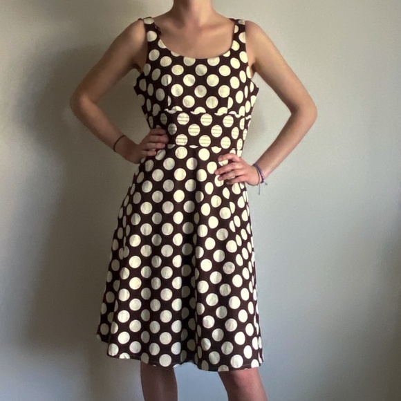 HOST PICK Vintage Laura Petites Brown and White Polka Dot Cocktail Dress - Picture 2 of 7